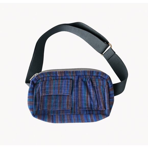 Boho Striped Corduroy Fanny Pack Crossbody Waist Belt Bag Adjustable Strap - Picture 1 of 7